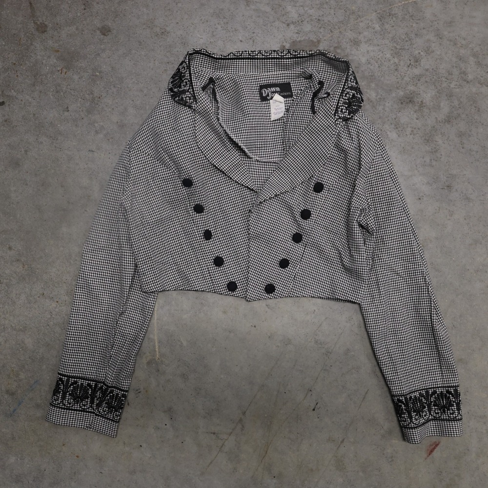 Vintage Dawn Joy Fashions Women's 9/10 Houndstooth‎ Cropped Blazer Jacket USA